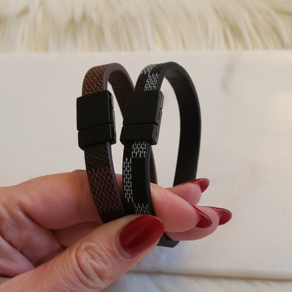 New Faux Leather Checked Bracelet for Men - Picture 8 of 8